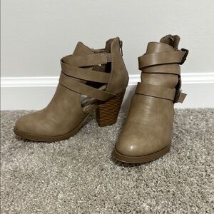 Strappy Tan Ankle Boots